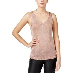 Bar III Womens Metallic Mesh‎ Knit Sleeveless Sweater Tank Rose Gold sz XS